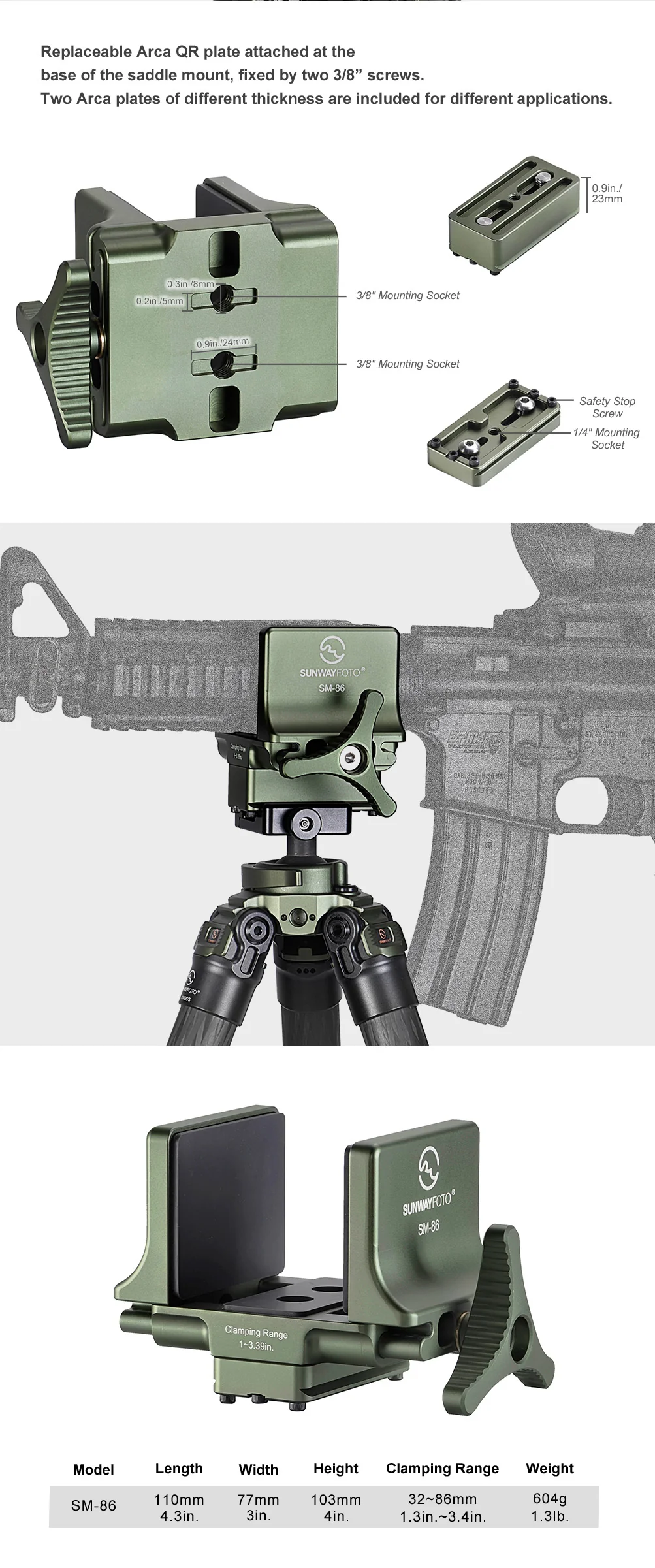 Sunwayfoto SM-86 Saddle Mount - Rifle Rest